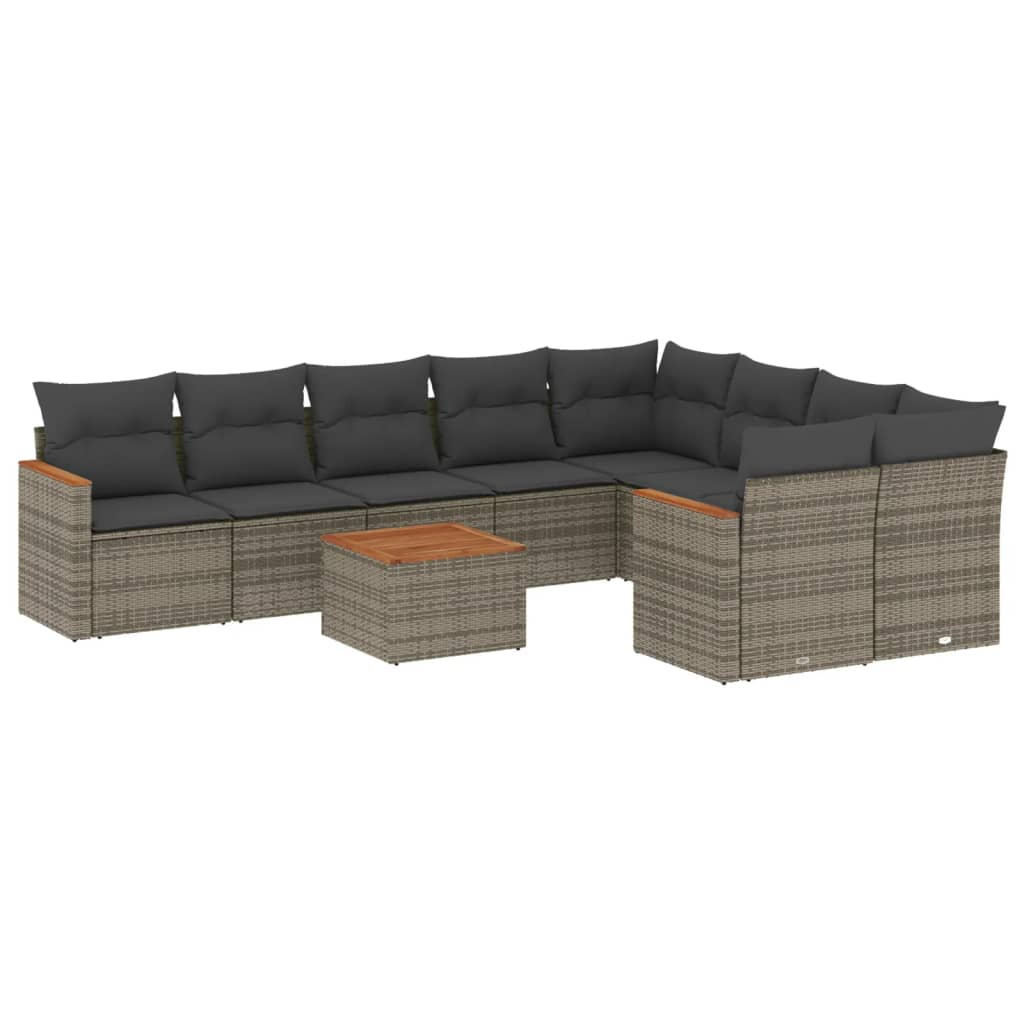 10 részes szürke polyrattan kerti ülőgarnitúra párnákkal (3226312)