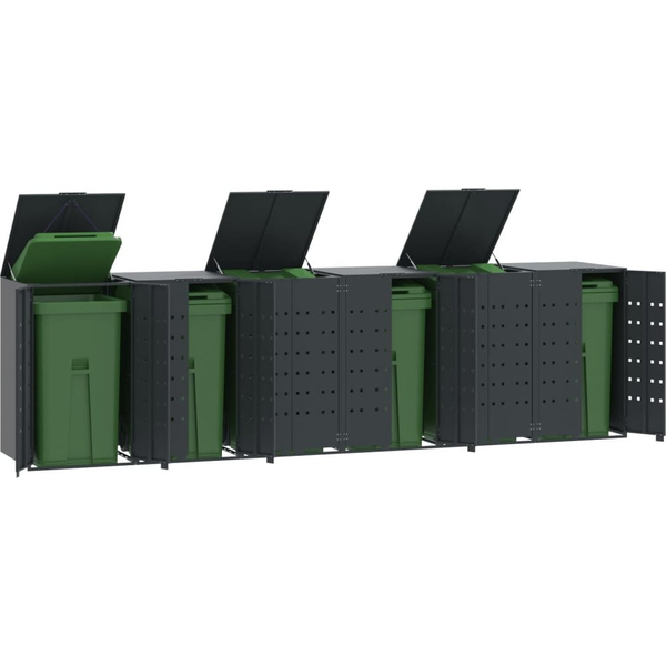 antracit acél kerekes tároló 6 szemeteskukához 414x79x117 cm