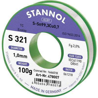 Ólommentes forrasztóón 100 g 1 mm Sn99.3Cu0.7 Stannol S321 (631921)