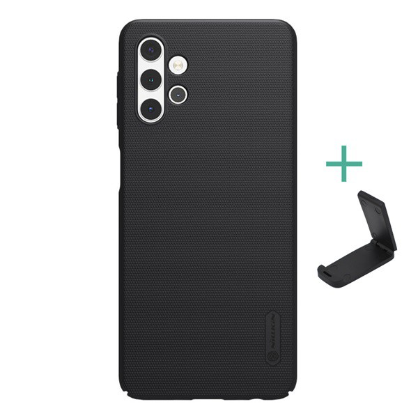 NILLKIN SUPER FROSTED műanyag telefonvédő (gumírozott, érdes felület + asztali tartó) FEKETE [Samsung Galaxy A32 5G (SM-A326)] (5996591039619)