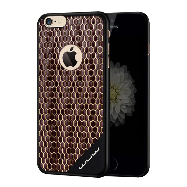 WUW műanyag telefonvédő (bőr hatású hátlap, méhsejt minta, logo kivágás) BARNA [Apple iPhone 6S Plus 5.5] (5996457663750)