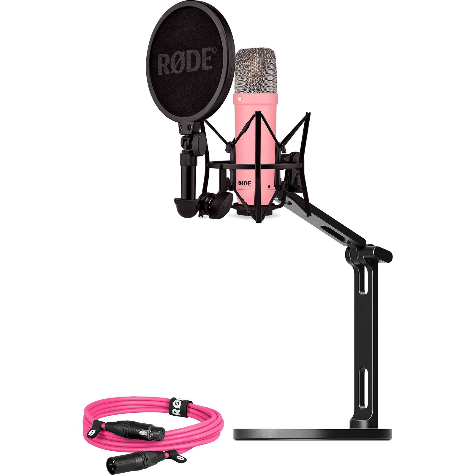 Rode Microphones BUROINT1PK NT1 Signature Mikrofon + XLR-Kábel + Asztali Stúdió Mikrofonállvány Bundle - Rózsaszín (BUROINT1PK)