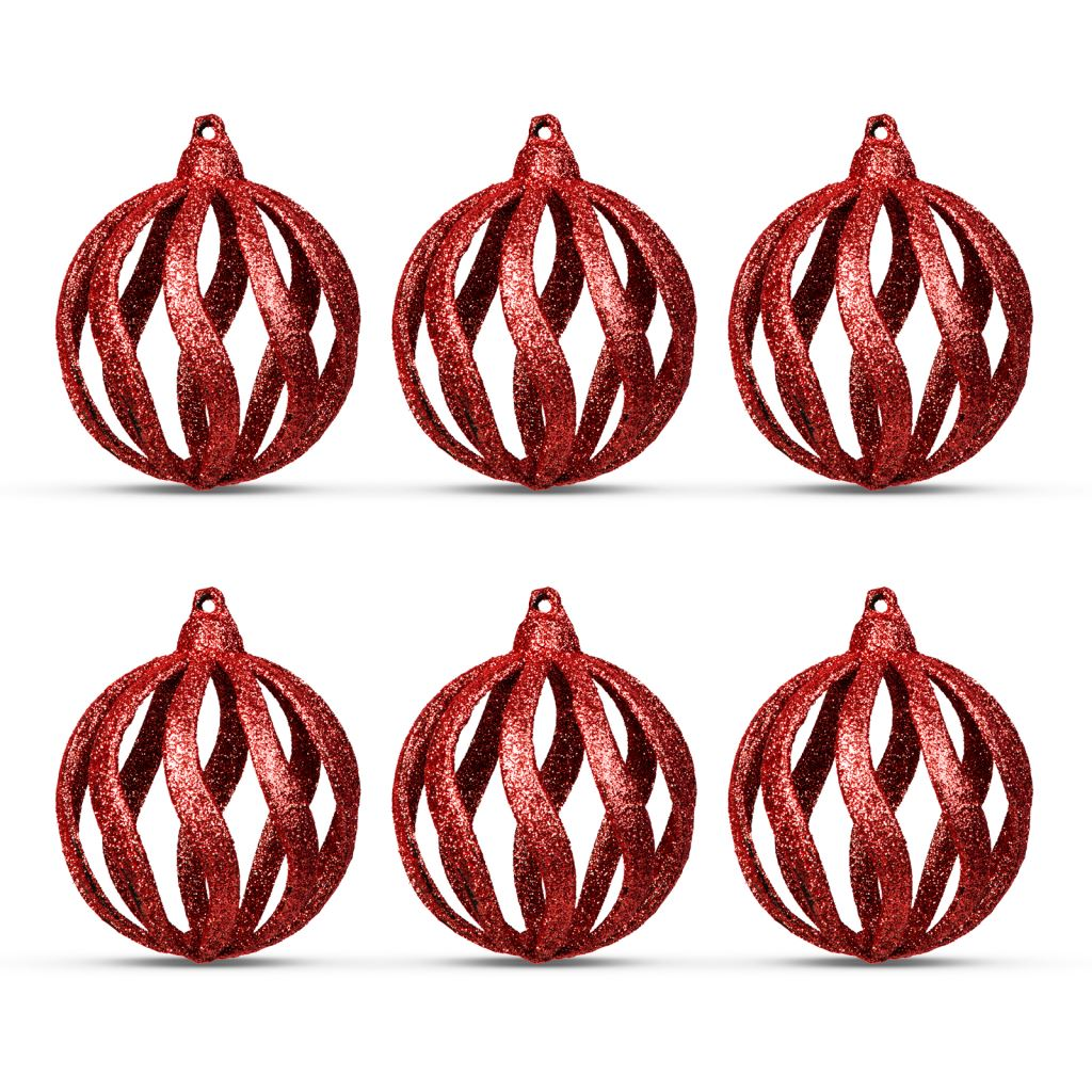 Family glitteres piros karácsonyfa gömbdísz szett 7cm, 6db / csomag (58522C) (58522C)