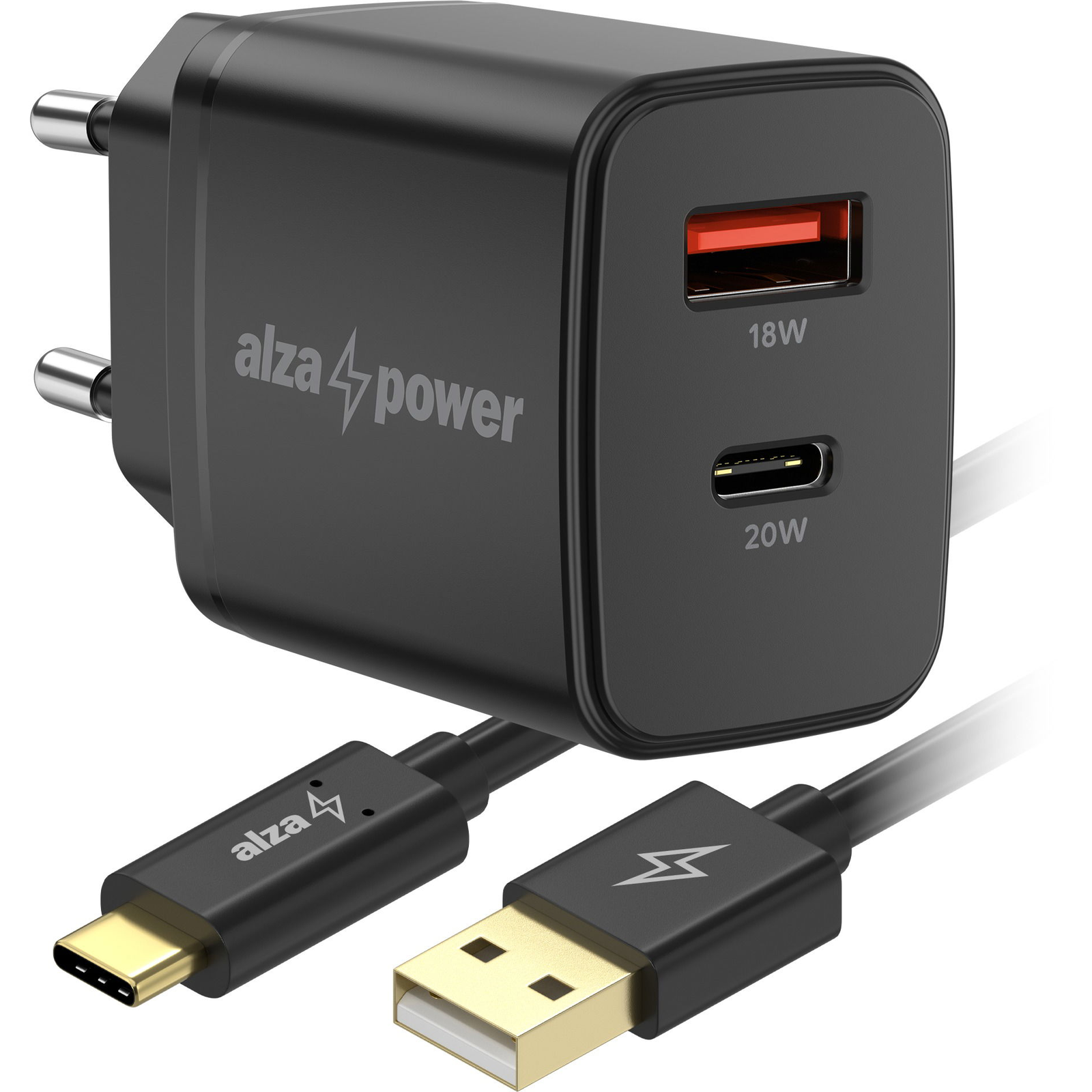 AlzaPower A101CA Fast Charge 20 W fekete + Core USB-C 2.0 1 m, fekete (APW-CCA101-CBTC2210B)