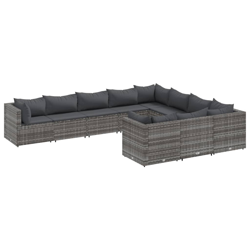 10 részes szürke polyrattan kerti ülőgarnitúra párnákkal (3308330)