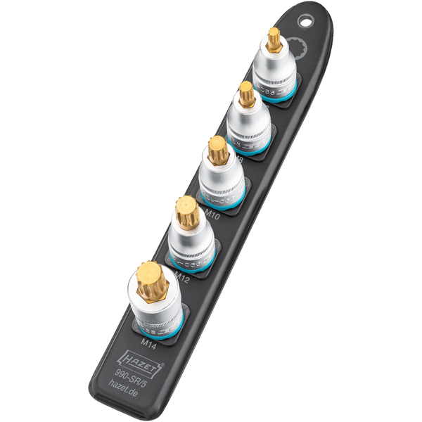 Hazet 990-sr/5 Smartrail ∙ Conector De Cable De Plástico Flexible ∙ Cuadrado Hueco 1/2 Pulgadas (12,5 Mm) ∙ Perfil Con Estriado Interior Xzn ∙ M6 ∙ M8 ∙ M10 ∙ M12 ∙ M14 ∙ Número De Herramientas: 5