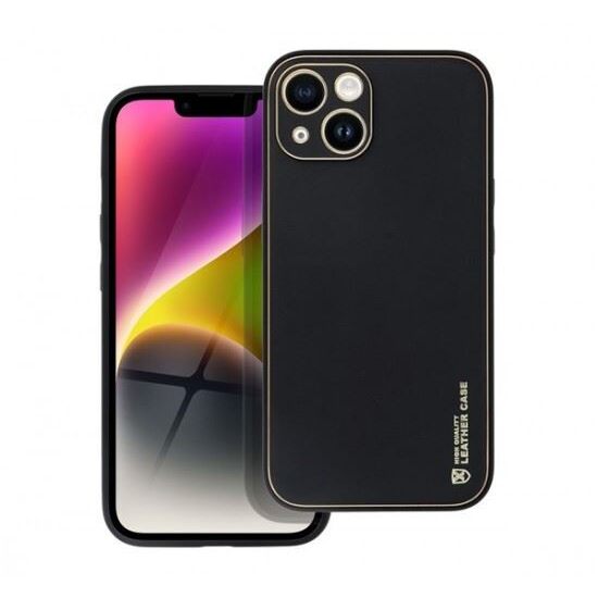Forcell Leather műbőr Apple iPhone 14 hátlap tok fekete (68549) (FO68549)