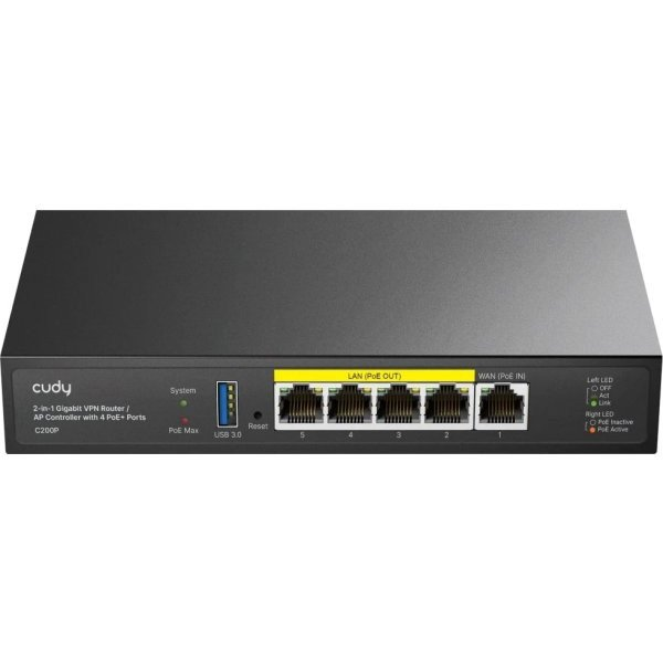 Cudy C200P 2-IN-1 Gigabit VPN Router / AP Controller with 4 PoE+ Ports