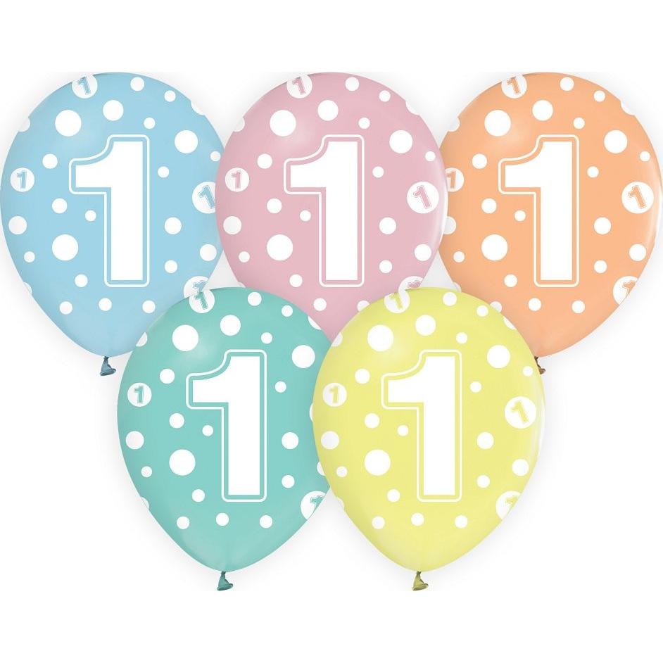 Godan Színes, pöttyös számos lufi 5 darabos szett - 1 (GZ-CYF1) (AD414GOD)