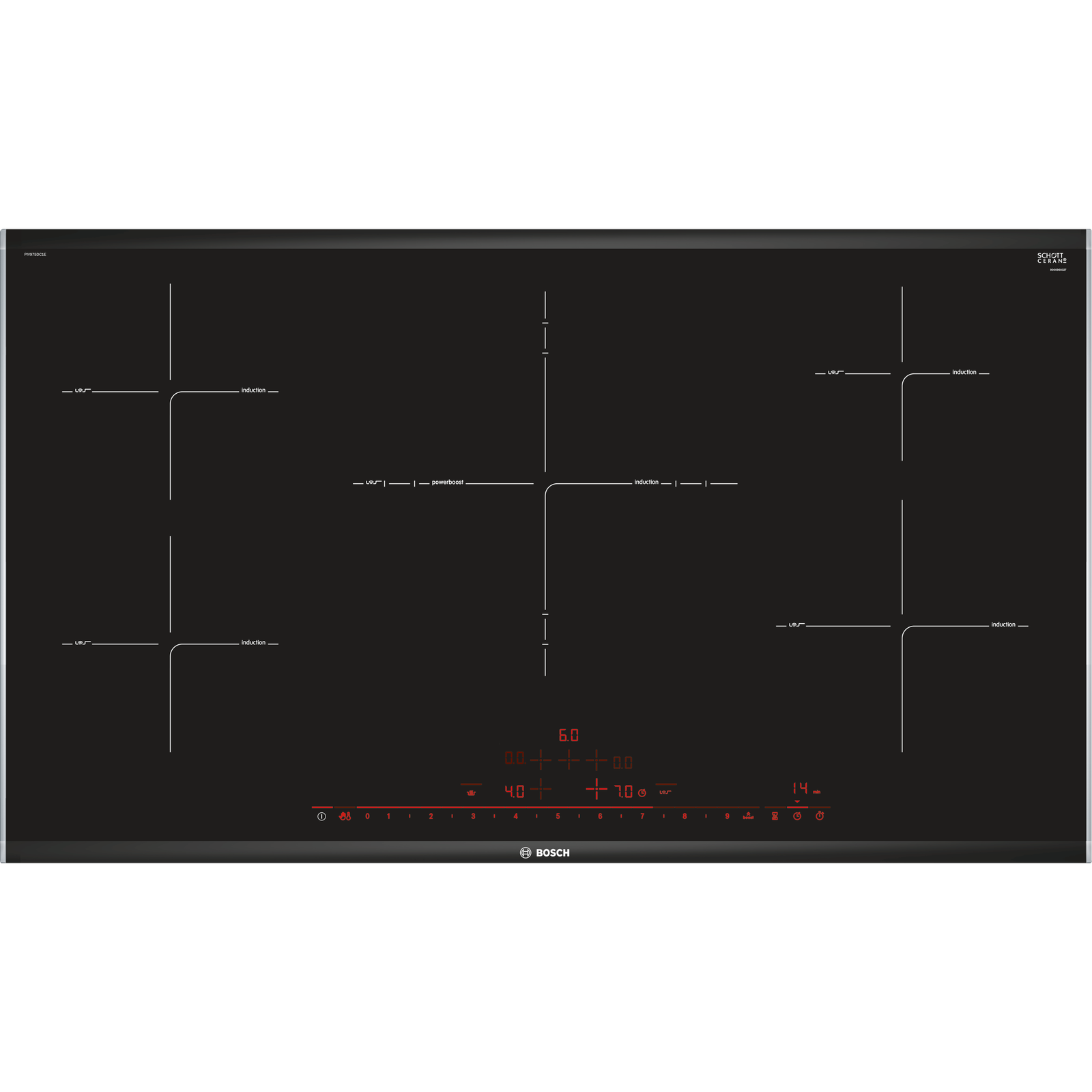 Bosch PIV975DC1E főzőlap Fekete Beépített Zónás indukciós főzőlap 5 zóna (PIV975DC1E)
