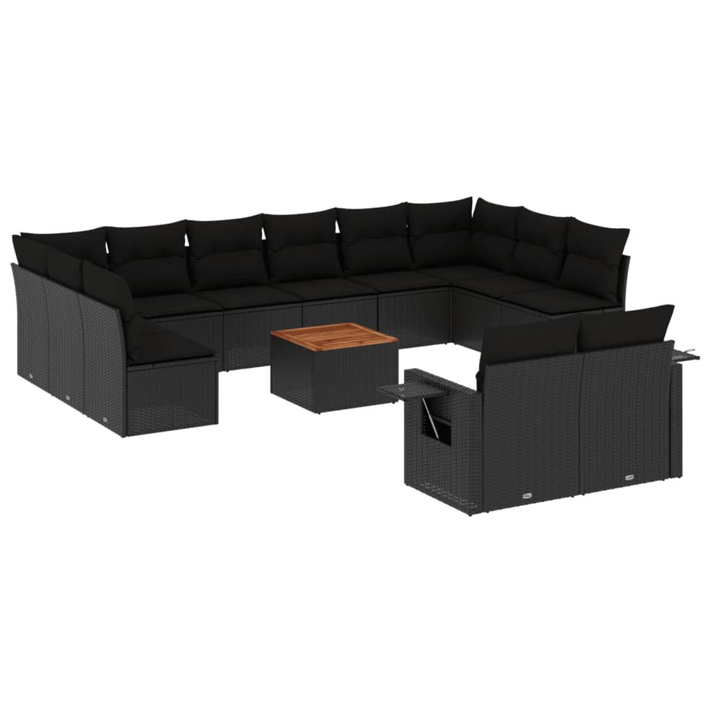 13 részes fekete polyrattan kerti ülőgarnitúra párnákkal (3257126)