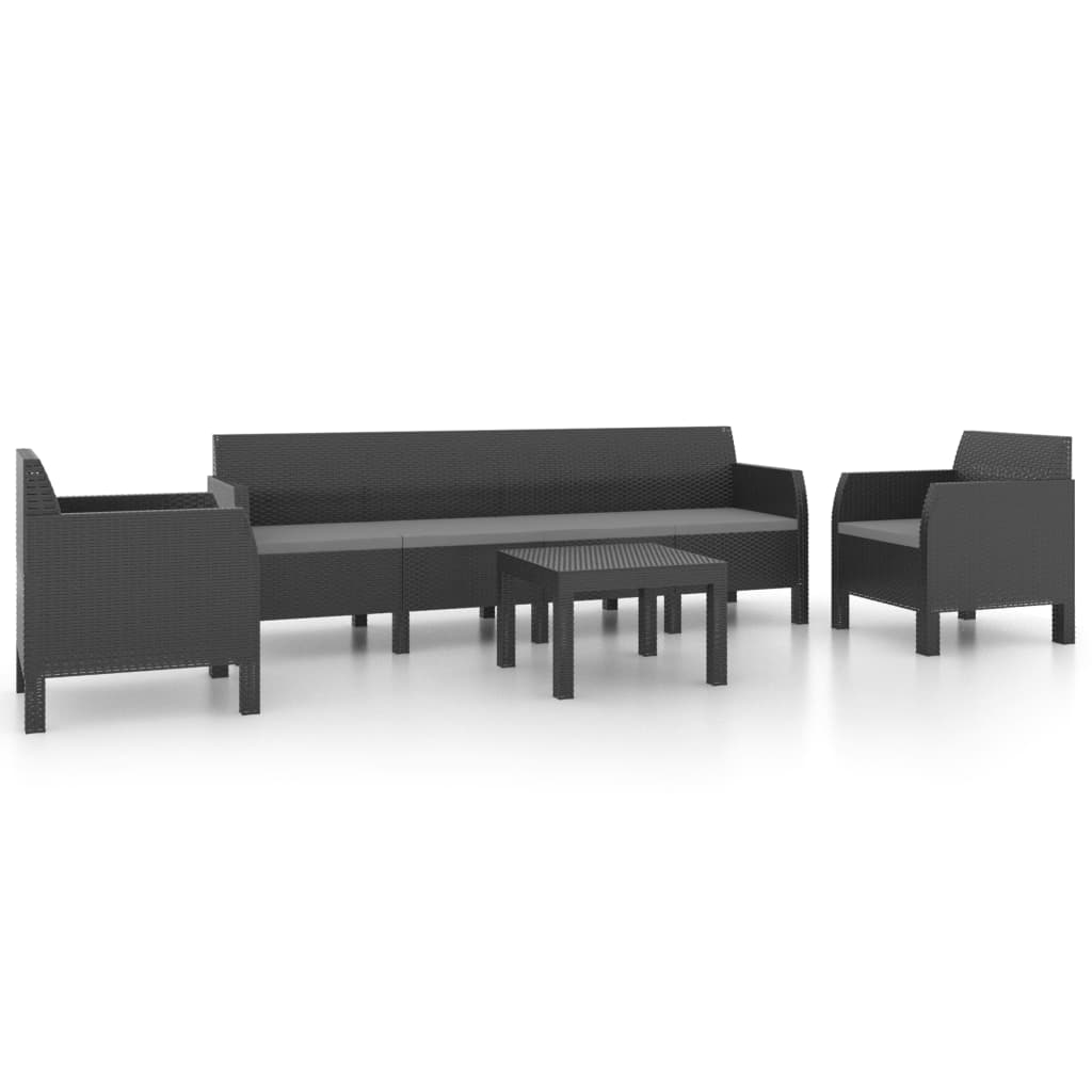 4 részes antracit PP rattan kerti bútorgarnitúra párnákkal (3079676)
