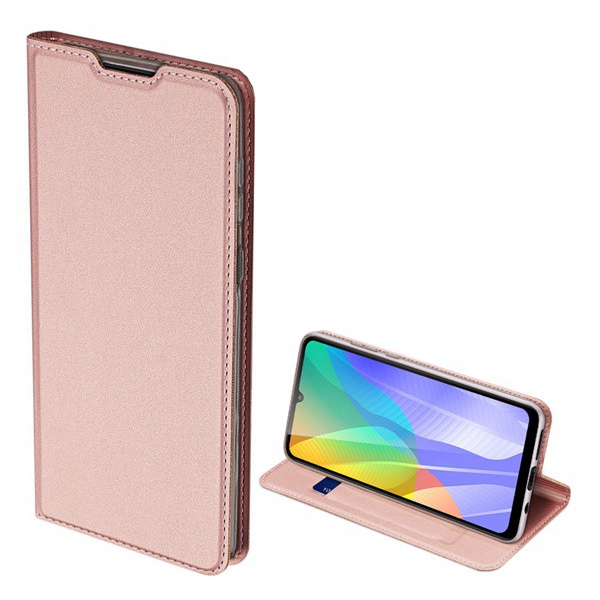 DUX DUCIS SKIN PRO tok álló, bőr hatású (FLIP, oldalra nyíló, bankkártya tartó, asztali tartó funkció) ROZÉARANY [Huawei Y6p] (5996457960972)