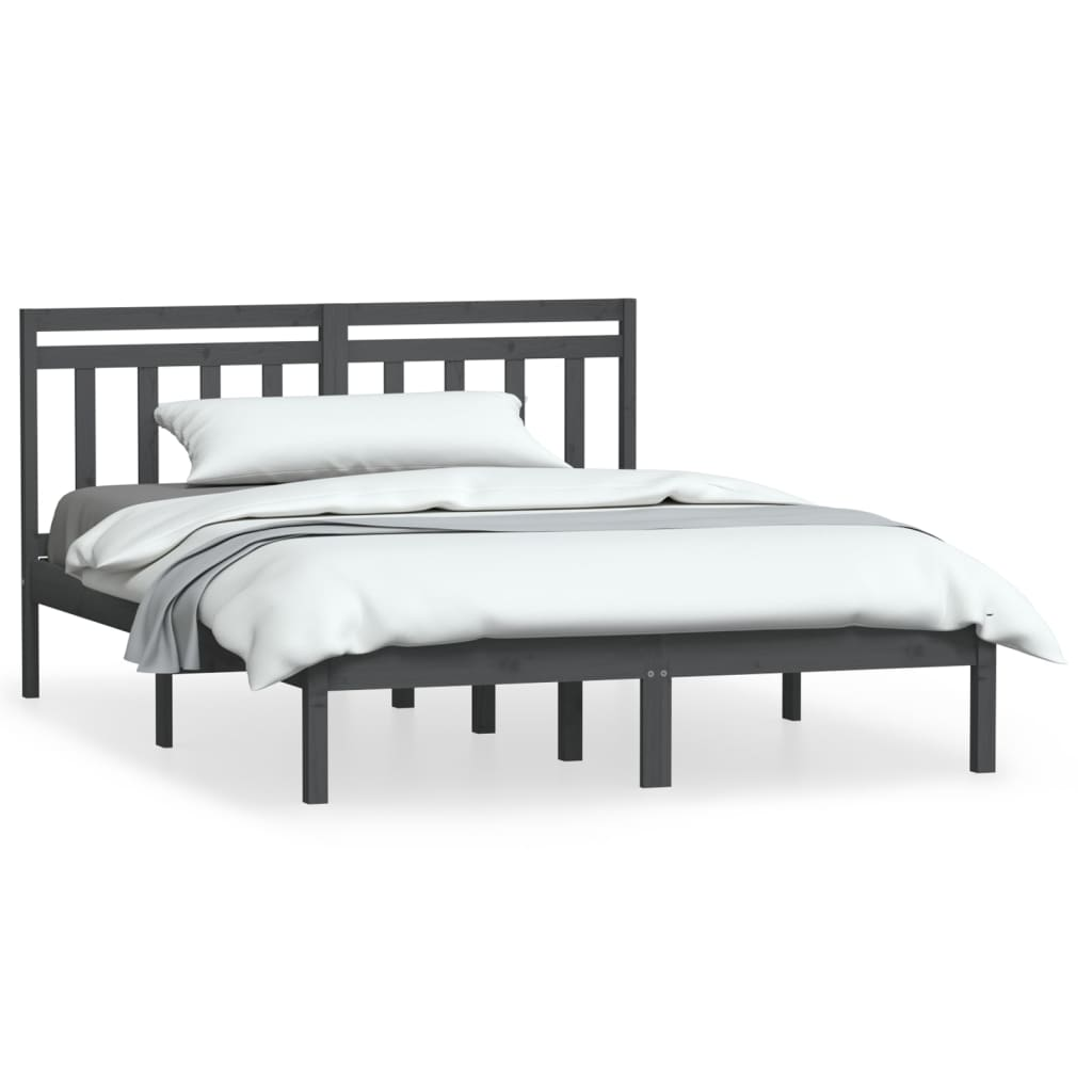 szürke tömör fa ágykeret 150 x 200 cm (5FT King Size) (3100596)