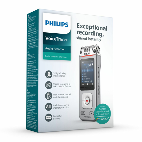 Philips DVT4115 Digital Voice Tracer Flashkort Krom, Sølv