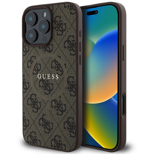 Guess PU Leather 4G Colored Ring MagSafe iPhone 16 Pro Brown tok