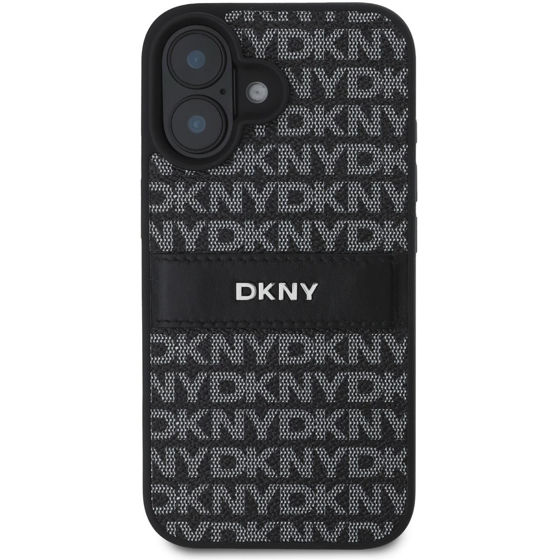 DKNY PU Leather Repeat Pattern Tonal Stripe iPhone 16 Black tok (DKHCP16SPRTHSLK)