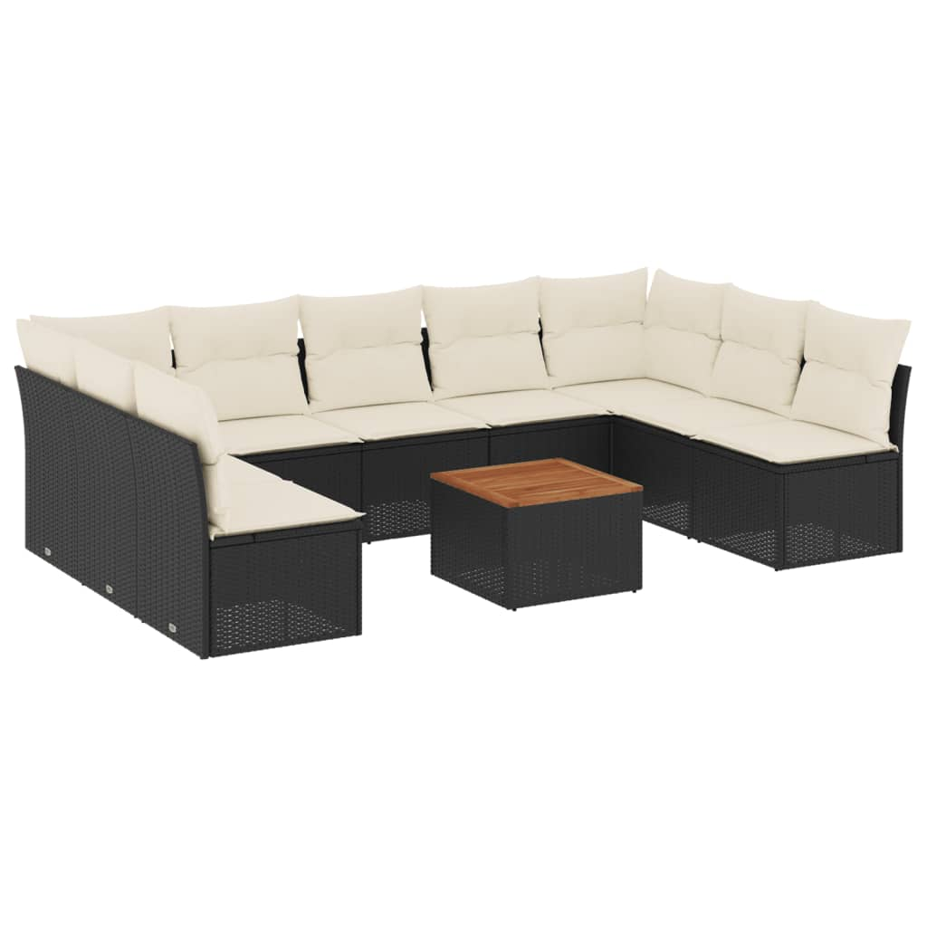 10 részes fekete polyrattan kerti ülőgarnitúra párnákkal (3223788)