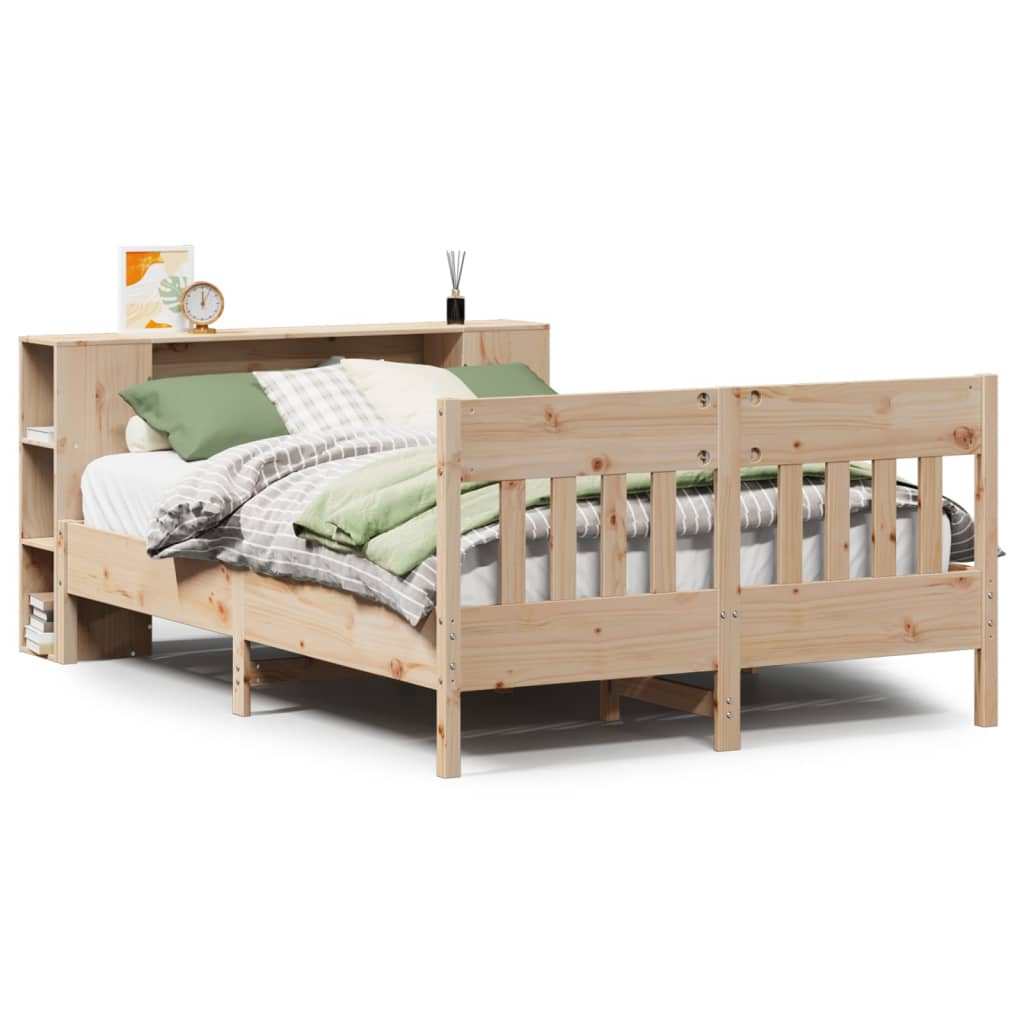 tömör fenyőfa könyvespolcos ágy matrac nélkül 140 x 190 cm (3323188)