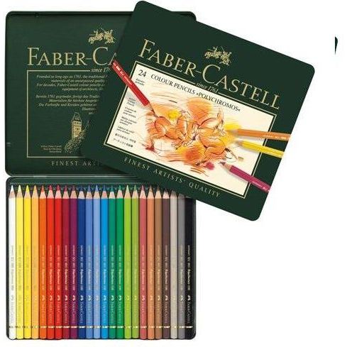 Faber-Castell Polychromos zsírkréták bádogdobozban, 24 szín
