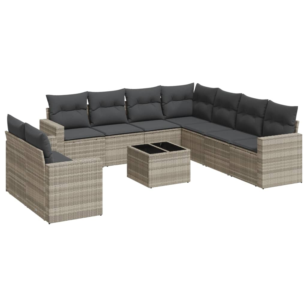 10 részes világosszürke polyrattan kerti ülőgarnitúra párnákkal (3219152)