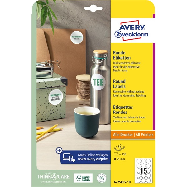 Avery 6225REV-10 51mm 10 ív visszaszedhető univerzális fehér köretikett (6225REV-10)