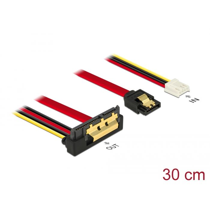 Delock SATA-kábel 6 Gb/s, 7 tűs csatlakozó + 4 tűs Floppy-csatlakozó > 22 tűs SATA-csatlakozó (85235) (de85235)