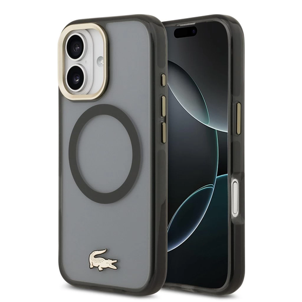Lacoste PC/TPU Frosted Finish Gold Logo MagSafe tok iPhone 17 készülékhez fekete