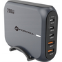 Настолно зарядно устройство Forcell GaN III 200W, 3xUSB-C, 2xUSB-A, компактно, с 1,5 м захранващ кабел