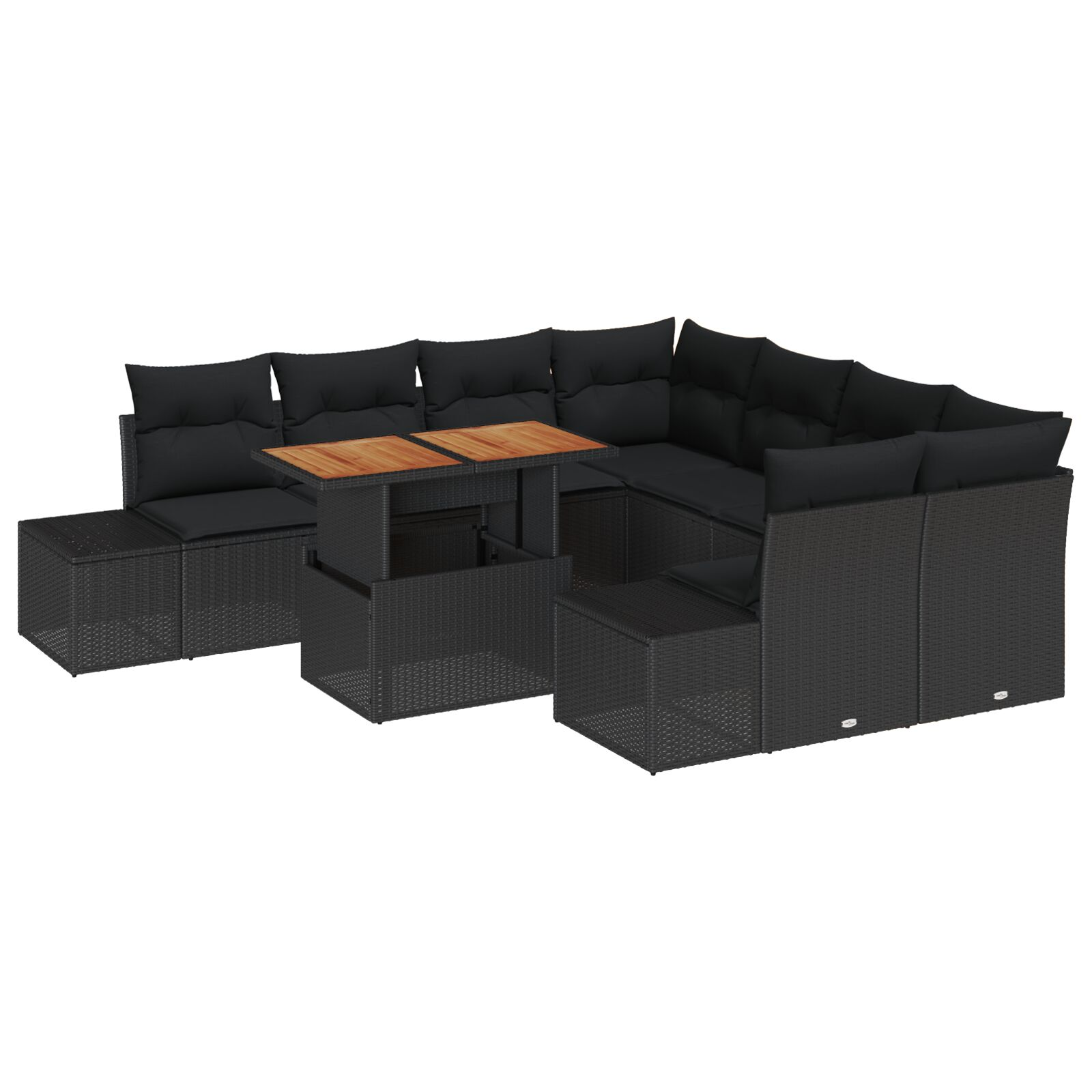 Kert Sofa Szett 9 Darab Fekete Fonat, Szövet 4-Fős Kert Sofa (3349946)