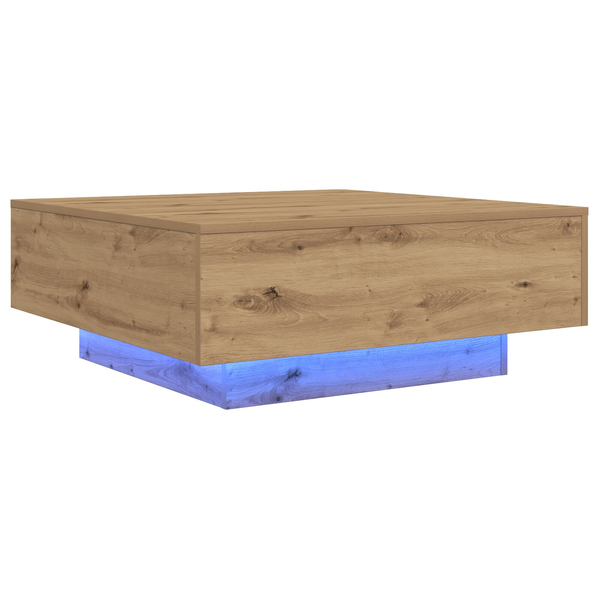 LED világítással ellátott kávézóasztal, ipari tölgy, 80x80x31 cm