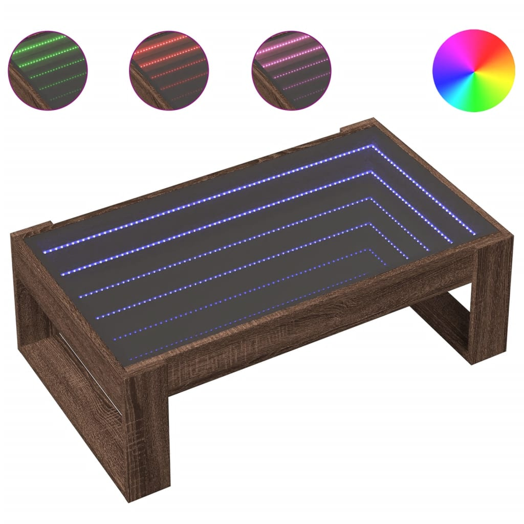 barna tölgy végtelen hatású LED-es dohányzóasztal 90x53x30 cm (847643)