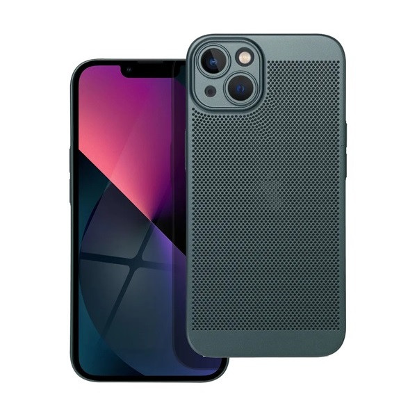 Apple iPhone 13, Műanyag hátlap védőtok, légáteresztő, lyukacsos minta, Breezy, sötétzöld (RS142649)