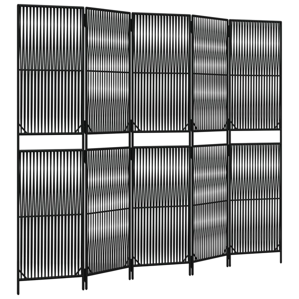 fekete 5-paneles polyrattan térelválasztó
