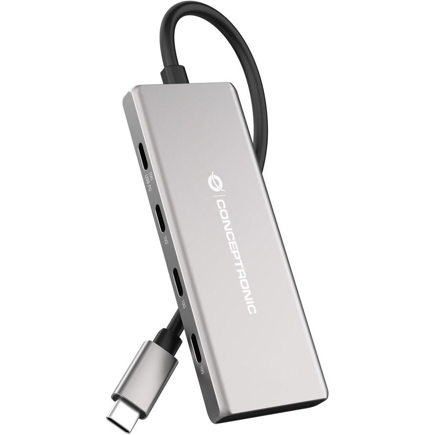 Conceptronic HUBBIES17G hub USB 3.2 Gen 2 (3.1 Gen 2) Type-C 10000 Mbit/s Šedá (HUBBIES17G)