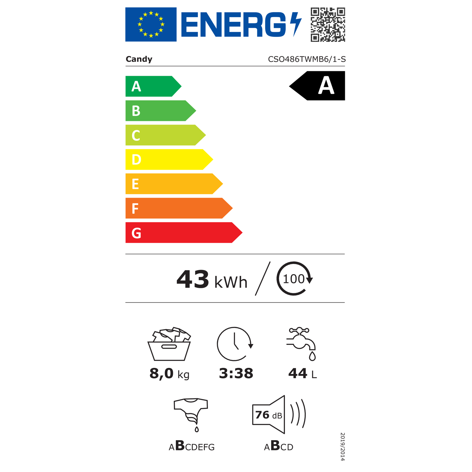 Candy Smart Pro Inverter CSO486TWMB6/1-S práčka Predné plnenie 8 kg 1400 ot/min Biela