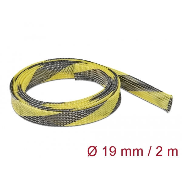 Delock Fonott kábelharisnya nyújtható 2 m x 19 mm fekete-sárga