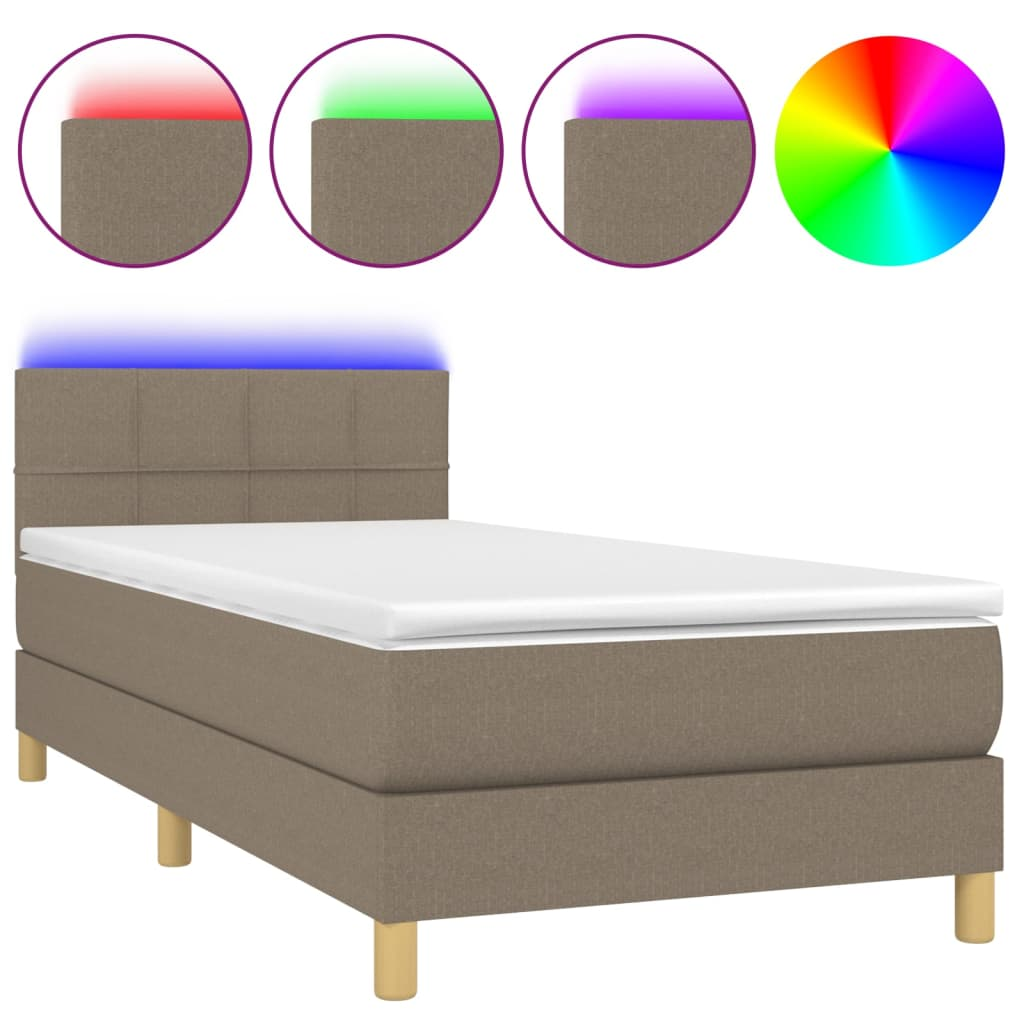 tópszínű szövet rugós és LED-es ágy matraccal 80 x 200 cm (3133673)