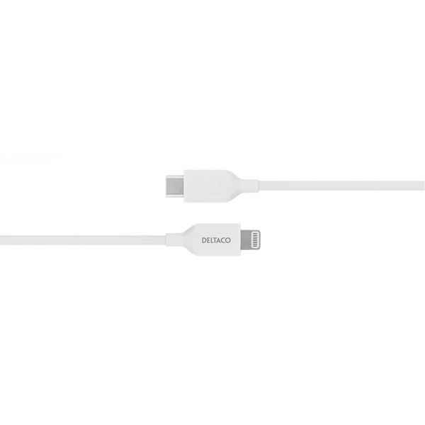 Deltaco кабел за данни и зареждане, тип USB-C към Lightning, MFI сертифициран, 1 м, бял