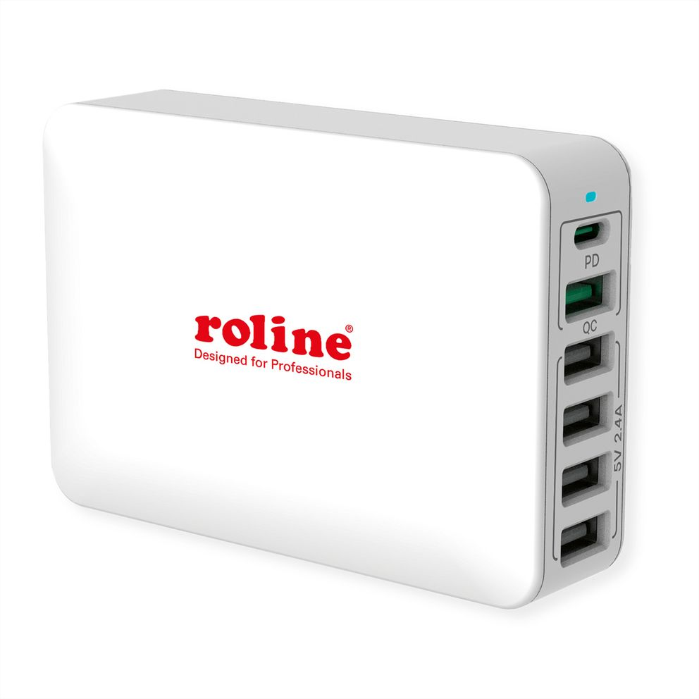 Roline 19.11.1055-10 USB-C / 5x USB-A Hálózati töltő - Fehér (60W) (19.11.1055-10)