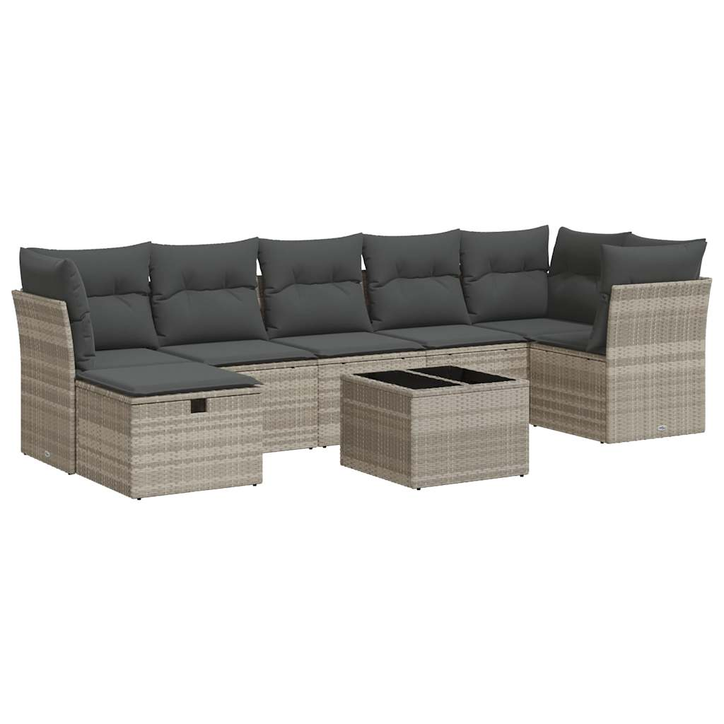 8 részes világosszürke polyrattan kerti ülőgarnitúra párnával (3325318)