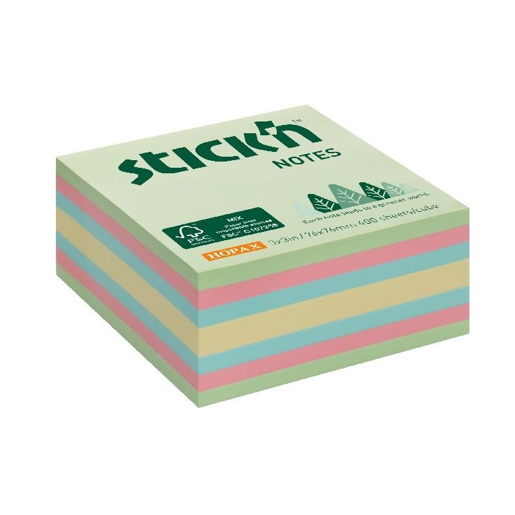 Stick'N 76x76mm öntapadó jegyzettömb - Vegyes (400 lap / tömb) (21891)