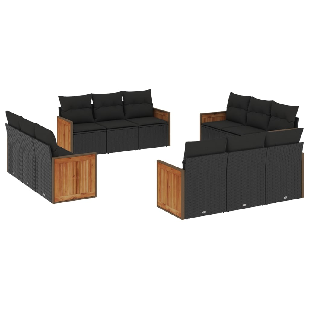 12 részes fekete polyrattan kerti ülőgarnitúra párnákkal (3259913)