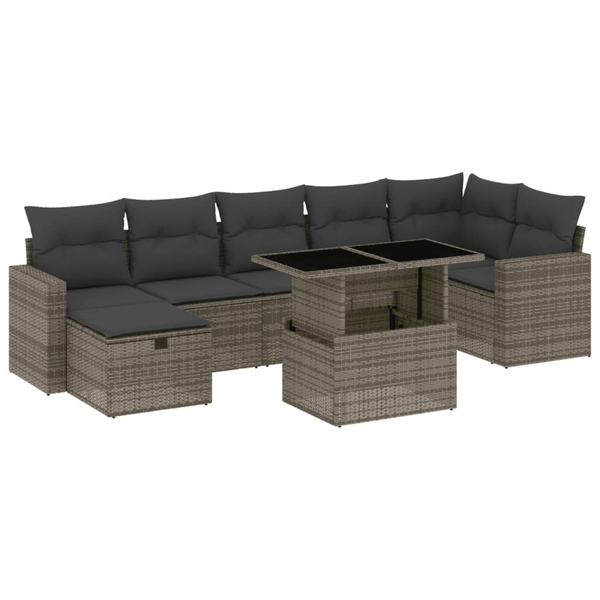 8 részes szürke polyrattan kerti ülőgarnitúra párnákkal