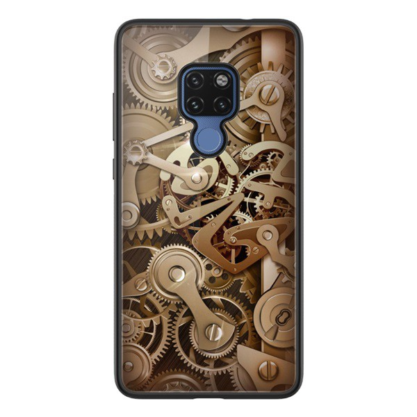 NILLKIN GEAR telefonvédő szilikon keret (BUMPER, közepesen ütésálló, edzett üveg hátlap, fogaskerék minta) BARNA [Huawei Mate 20] (5996457823567)