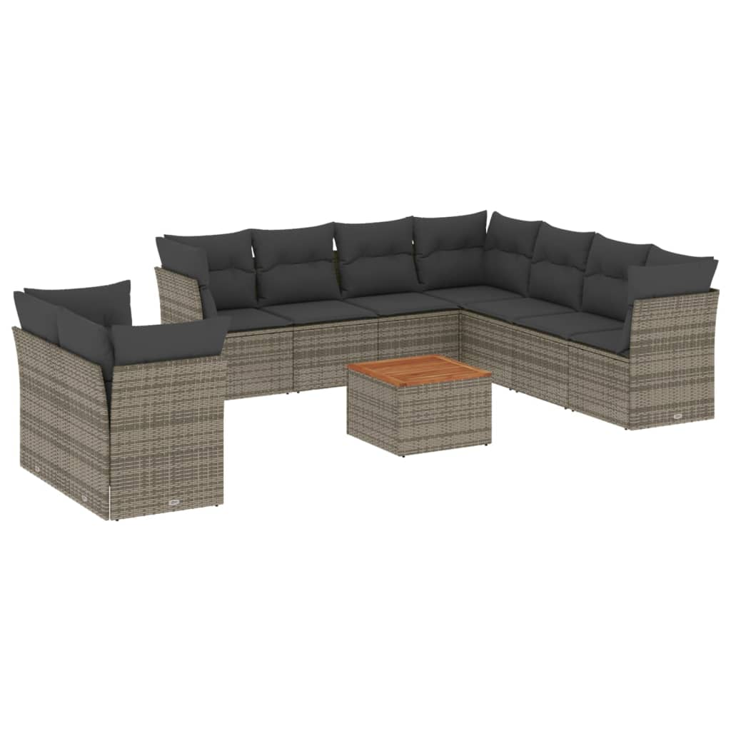 10 részes szürke polyrattan kerti ülőgarnitúra párnákkal (3223715)