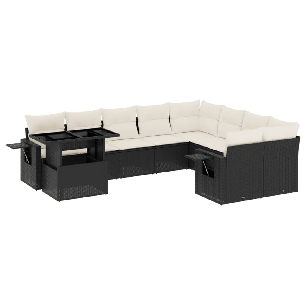 10 részes fekete polyrattan kerti ülőgarnitúra párnákkal (3268136)