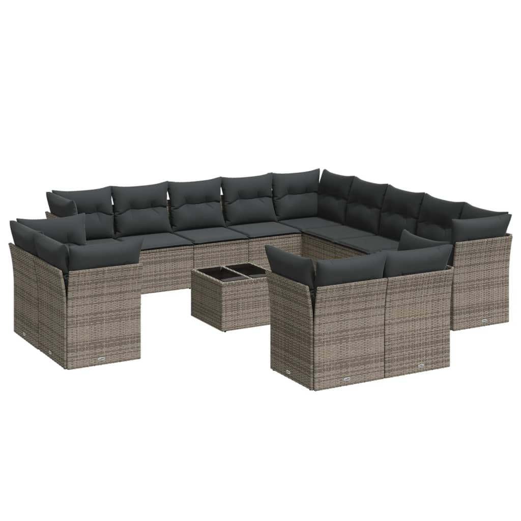 14 részes szürke polyrattan kerti ülőgarnitúra párnákkal (3218560)