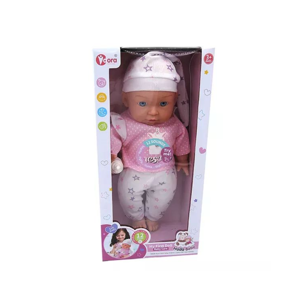 Hangot adó 35cm játékbaba lámakornis ruhában 12 féle hanghatással