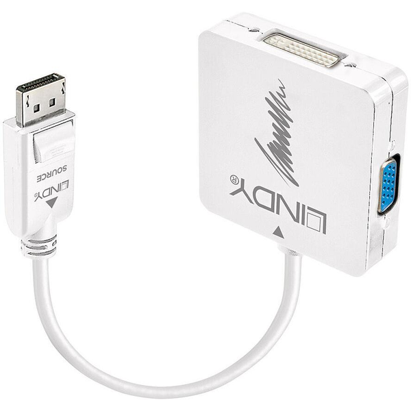 Lindy 41028 адаптер за видео кабел DisplayPort DVI-D + VGA (D-Sub) + HDMI Черен